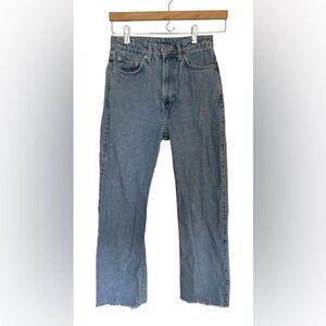 Weekday Row Sky Blue Straight Leg Raw Hem High Rise Jeans 24/30